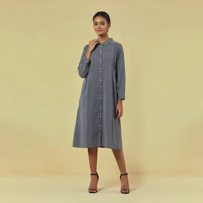 Shop Early, Save Big!Pure Cotton Shirt Dress | Striped | Navy Blue