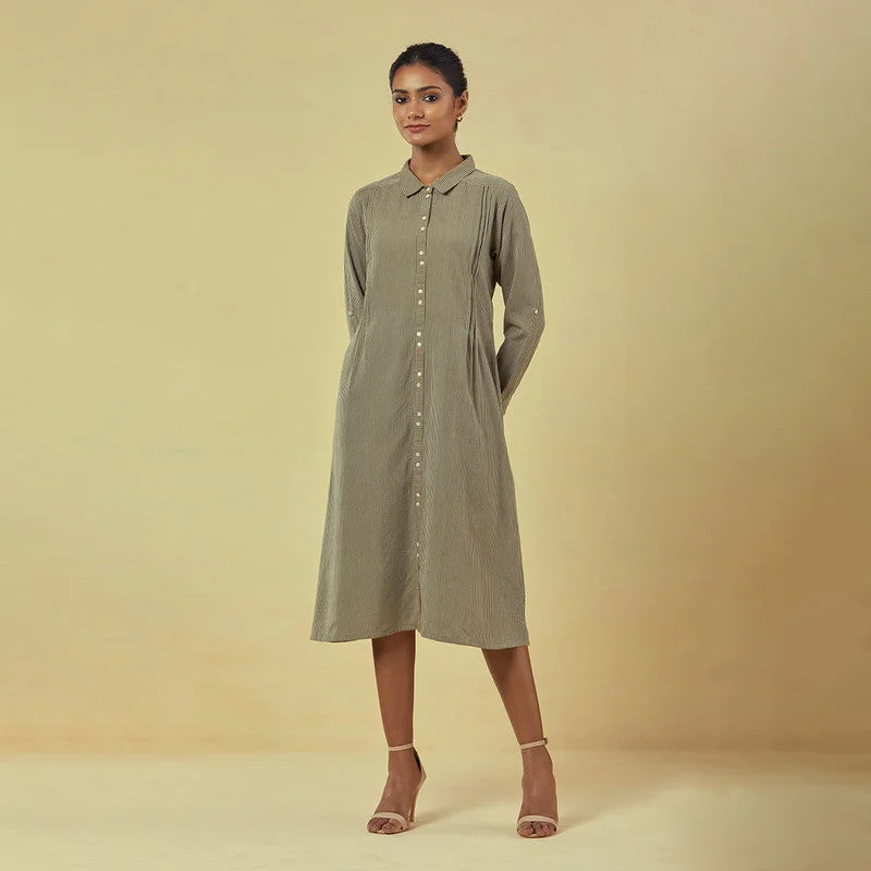 Your Favorite Sale is Back!Pure Cotton Shirt Dress | Striped | Olive Green