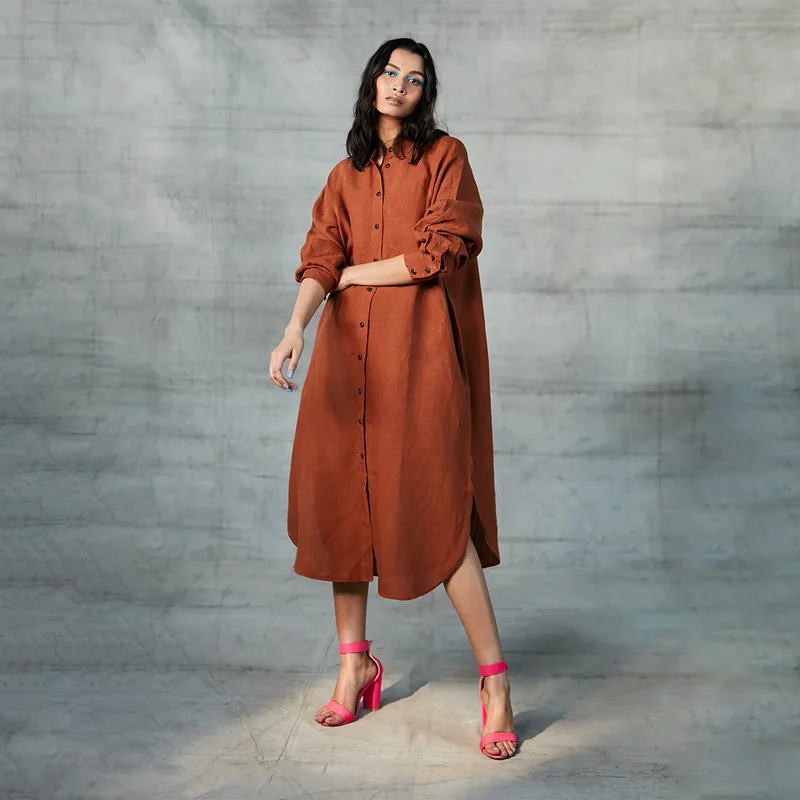 Limited-Time Price Drop!Linen Shirt Dress for Women | Cinnamon
