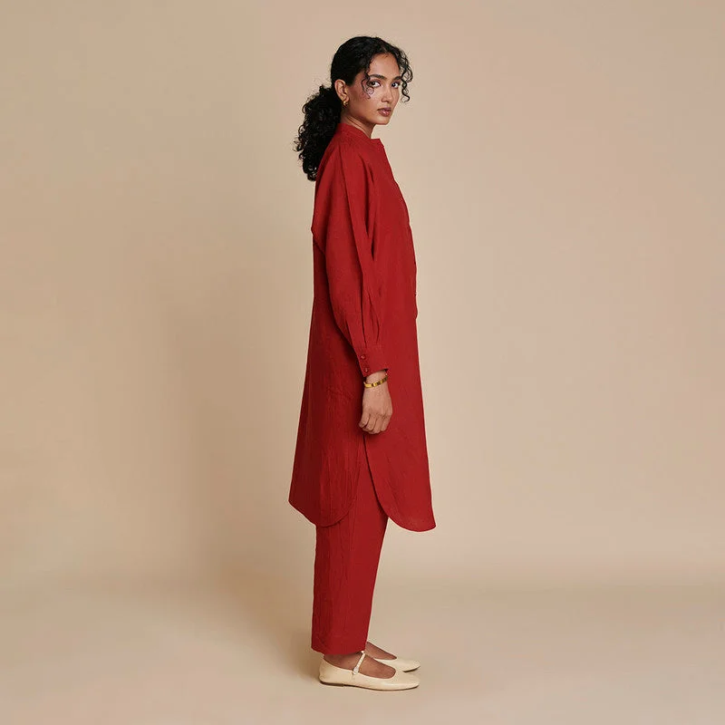 Mega Sale Happening Now!Linen Shirt Dress for Women | Red | Full Sleeves