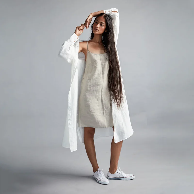 Limited Edition, Limited Price!Linen Shirt Dress for Women | White