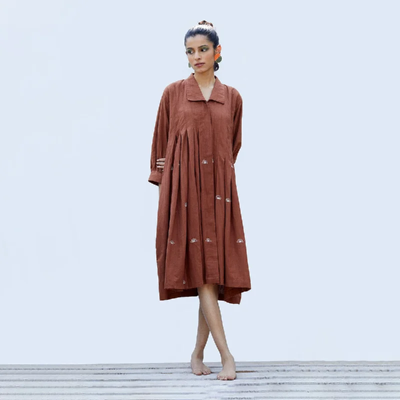 Only a Few Left – Order Now!Handwoven Cotton Shirt Dress for Women | Cinnamon Brown Only a Few Left – Order Now!Handwoven Cotton Shirt Dress for Women | Cinnamon Brown