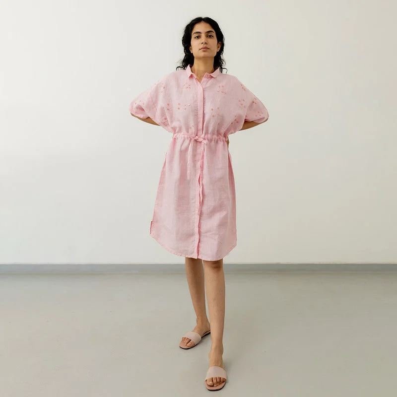 Upgrade for Less!Linen Shirt Dress | Front-Opening | Anti-Fit | Pink