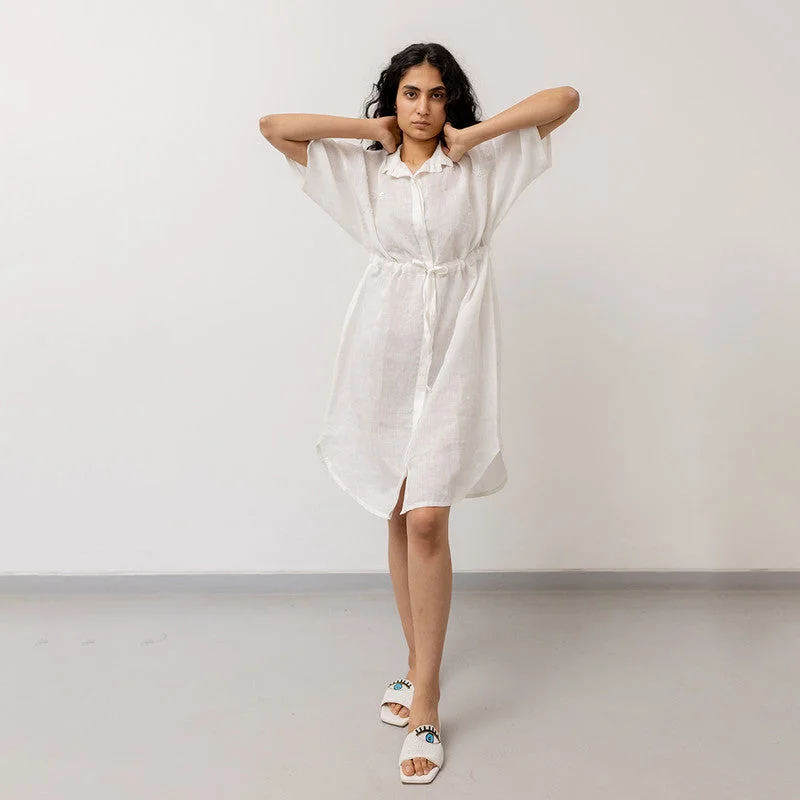 Your Exclusive Offer Awaits!White Linen Shirt Dress | Anti-Fit