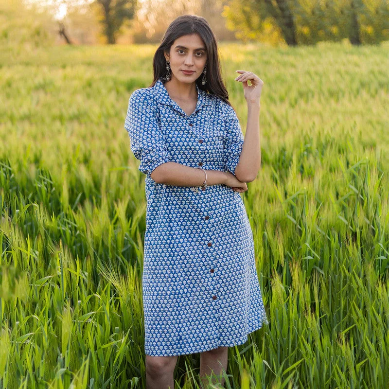 Your Shopping Wish, Our Discount Command!Cotton Shirt Dress for Women | Handblock Printed | Blue Your Shopping Wish, Our Discount Command!Cotton Shirt Dress for Women | Handblock Printed | Blue