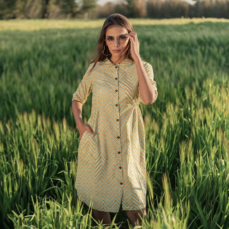 One Click Away from Big Savings!Cotton Shirt Dress for Women | Handblock Printed | Yellow One Click Away from Big Savings!Cotton Shirt Dress for Women | Handblock Printed | Yellow