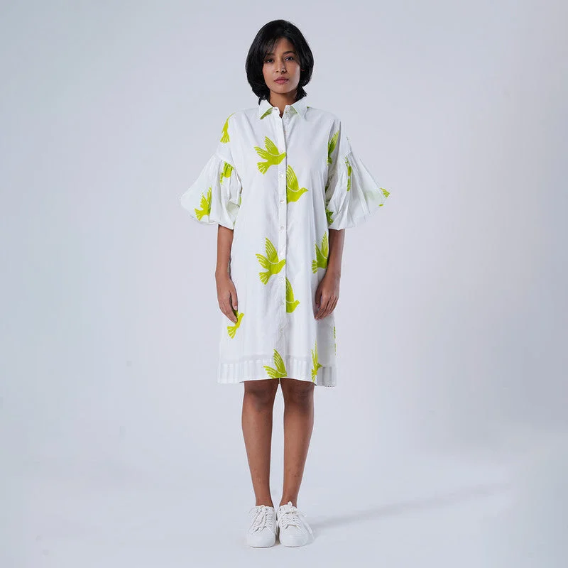Price Drop Alert!Cambric Cotton Shirt Dress for Women | Handblock Print | Green & White Price Drop Alert!Cambric Cotton Shirt Dress for Women | Handblock Print | Green & White