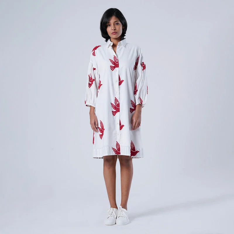 Shop Smart, Save Big!Cambric Cotton Shirt Dress for Women | Handblock Print | Red & White Shop Smart, Save Big!Cambric Cotton Shirt Dress for Women | Handblock Print | Red & White