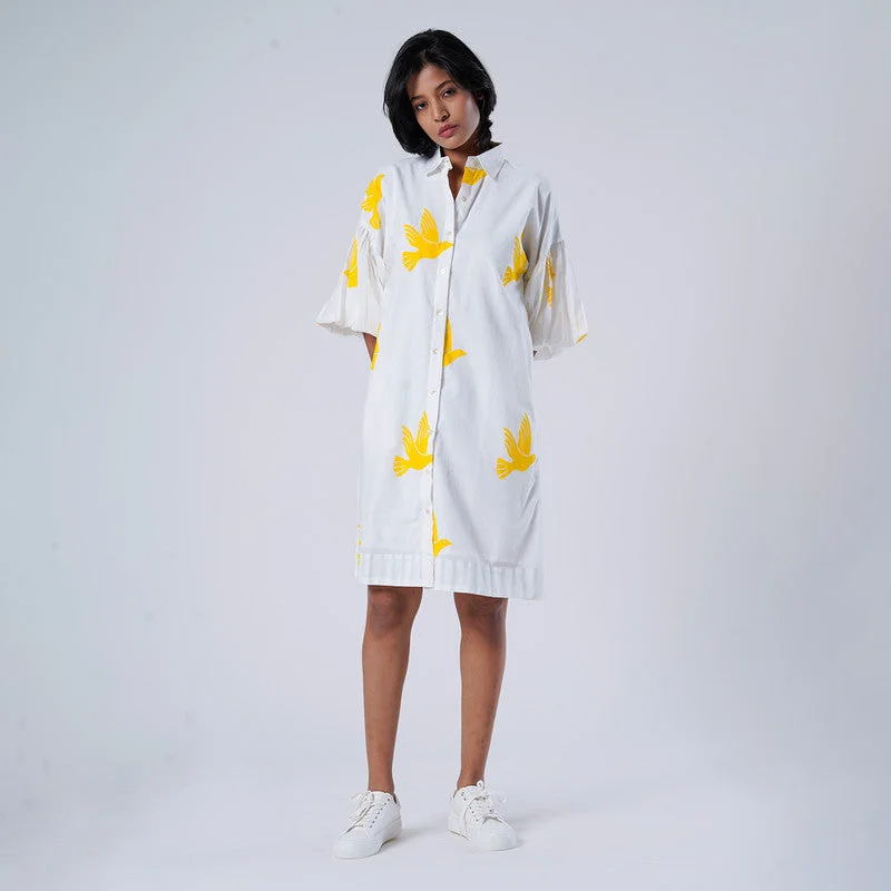 One Day Only – Huge Savings!Cambric Cotton Shirt Dress for Women | Handblock Print | Yellow & White One Day Only – Huge Savings!Cambric Cotton Shirt Dress for Women | Handblock Print | Yellow & White
