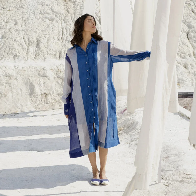 Stock Up and Save!Dress For Women | Chanderi Silk Shirt Dress | Space Blue