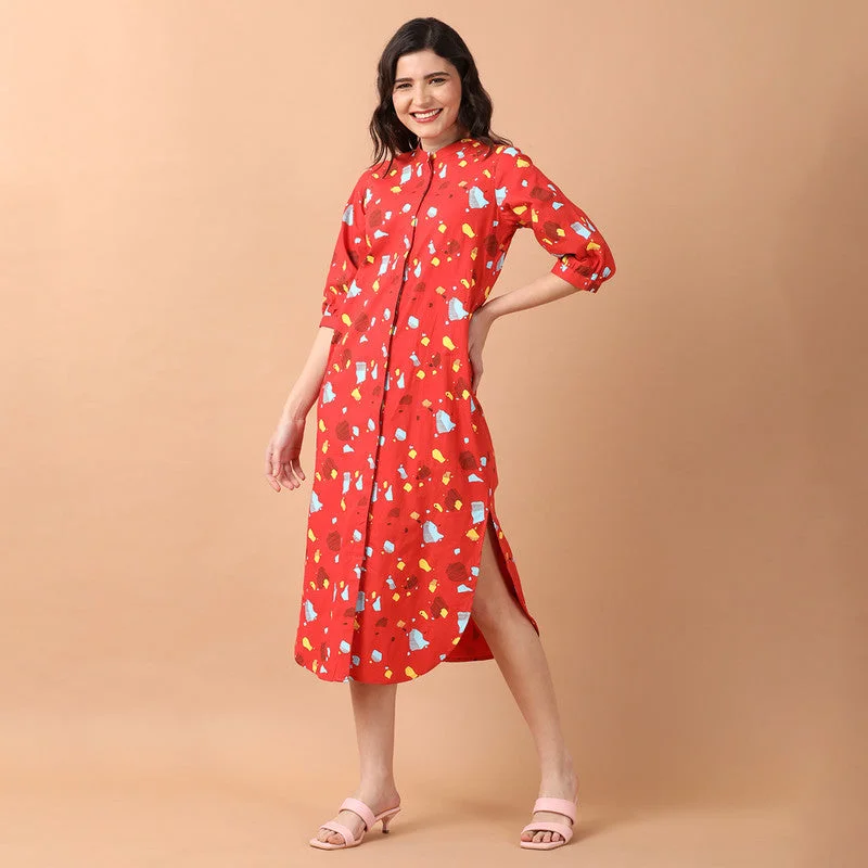 Don’t Wait – Shop Today!Cotton Shirt Dress for Women | Slit | Orange