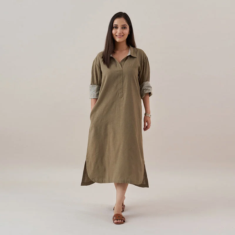 Price Drops You’ll Love!Slub Cotton Shirt Dress | Ash Green