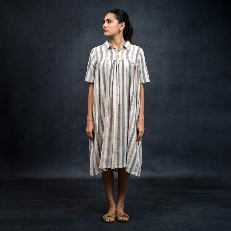 Buy More, Pay Less!Kala Cotton Shirt Dress | Natural Dyed | Beige & Grey