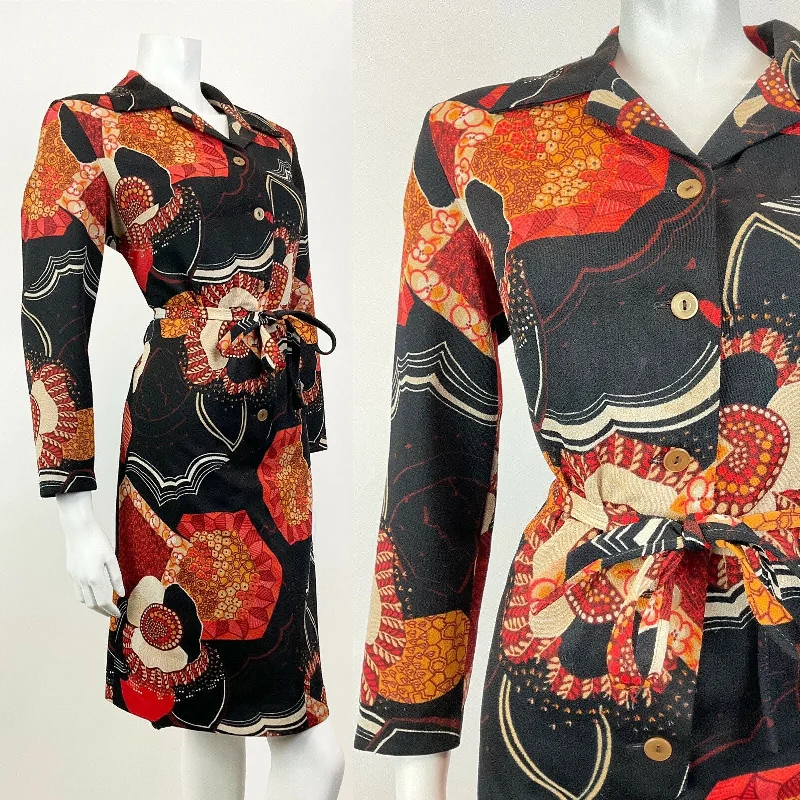 Hurry! While Supplies Last!VINTAGE 60s 70s BLACK RED ORANGE FOLK FLORAL LEAFY DAGGER MOD SHIRT DRESS 16 Hurry! While Supplies Last!VINTAGE 60s 70s BLACK RED ORANGE FOLK FLORAL LEAFY DAGGER MOD SHIRT DRESS 16