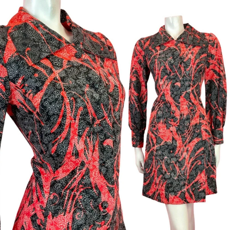 Snag the Best Prices Now!VINTAGE 60s 70s BLACK RED WHITE PSYCHEDELIC FLORAL DITSY DAGGER SHIRT DRESS 12 Snag the Best Prices Now!VINTAGE 60s 70s BLACK RED WHITE PSYCHEDELIC FLORAL DITSY DAGGER SHIRT DRESS 12