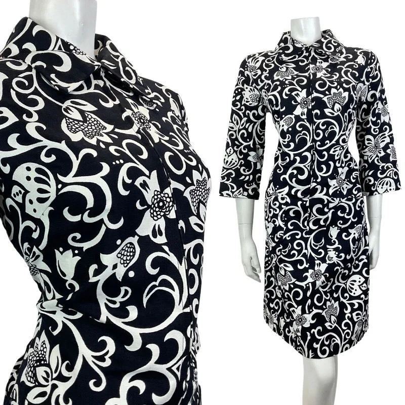 Shop Now and Save!VINTAGE 60s 70s BLACK WHITE PSYCHEDELIC FLORAL SWIRL VINE MOD SHIRT DRESS 12 14 Shop Now and Save!VINTAGE 60s 70s BLACK WHITE PSYCHEDELIC FLORAL SWIRL VINE MOD SHIRT DRESS 12 14