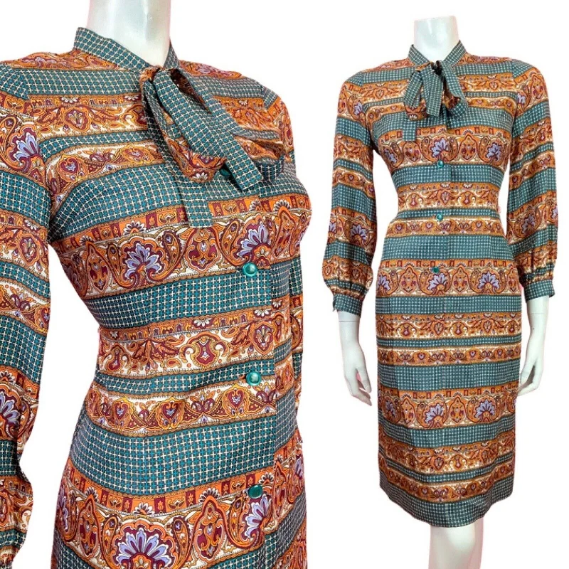 Amazing Prices You Can’t Resist!VINTAGE 60s 70s BLUE ORANGE PURPLE PSYCHEDELIC ACANTHUS PUSSYBOW SHIRT DRESS 12 Amazing Prices You Can’t Resist!VINTAGE 60s 70s BLUE ORANGE PURPLE PSYCHEDELIC ACANTHUS PUSSYBOW SHIRT DRESS 12