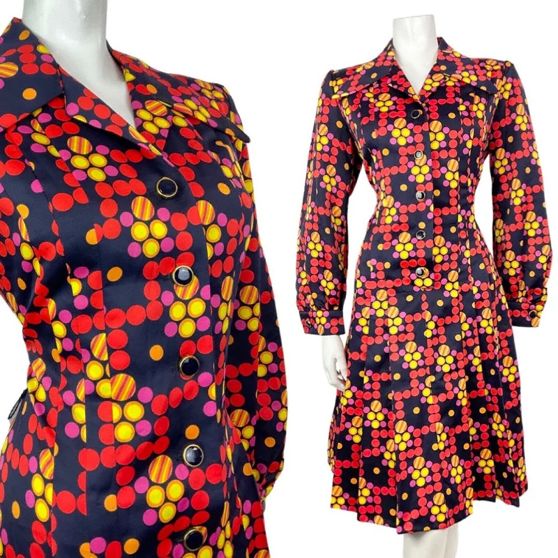 Don't Miss Out!VINTAGE 60s 70s BLUE RED YELLOW PSYCHEDELIC DOTTY MOD DAGGER SHIRT DRESS 14 16 Don't Miss Out!VINTAGE 60s 70s BLUE RED YELLOW PSYCHEDELIC DOTTY MOD DAGGER SHIRT DRESS 14 16