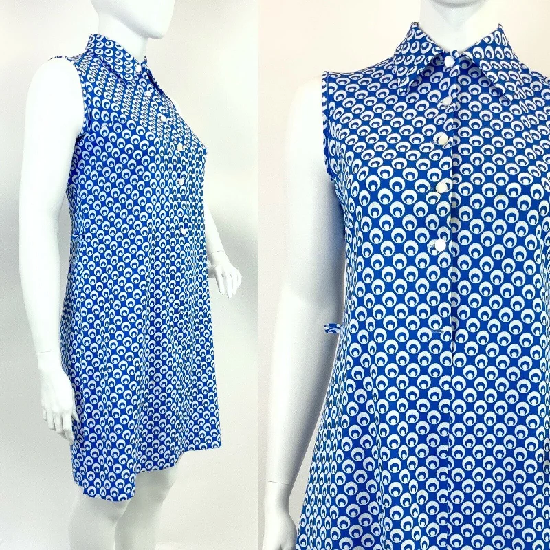 Unmissable Offers Await!VINTAGE 60s 70s BLUE WHITE DOTTY MOD SLEEVELESS DAGGER SHIRT DRESS 20 22 Unmissable Offers Await!VINTAGE 60s 70s BLUE WHITE DOTTY MOD SLEEVELESS DAGGER SHIRT DRESS 20 22
