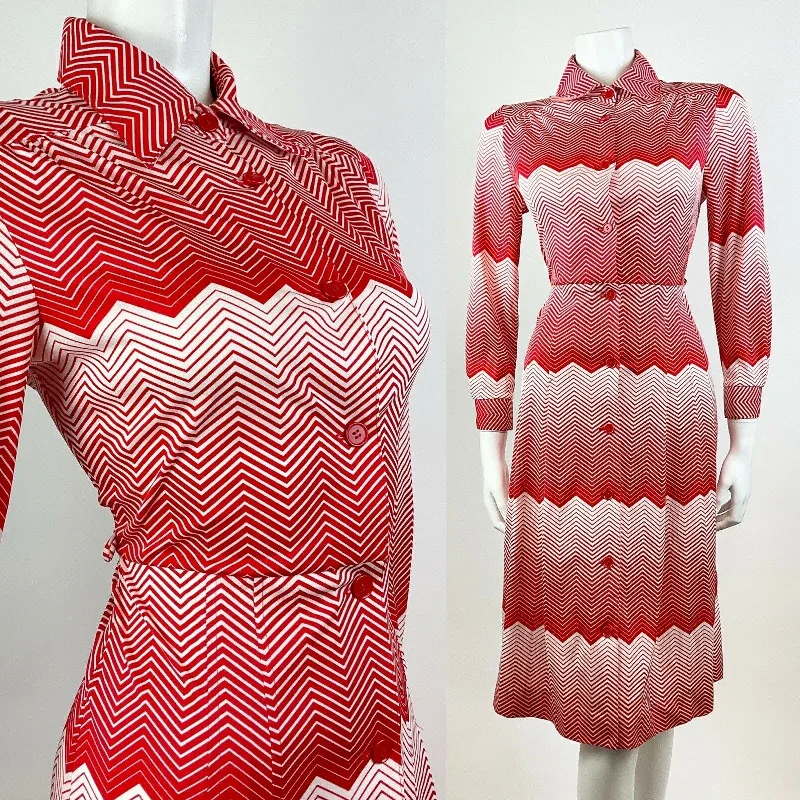 Lowest Prices Guaranteed!VINTAGE 60s 70s BRIGHT RED WHITE CHEVRON ZIG-ZAG MOD DAGGER SHIRT DRESS 10 Lowest Prices Guaranteed!VINTAGE 60s 70s BRIGHT RED WHITE CHEVRON ZIG-ZAG MOD DAGGER SHIRT DRESS 10