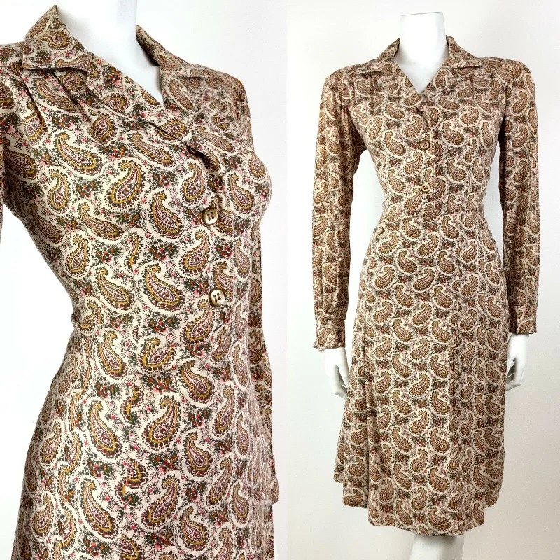 Today Only – Don’t Miss It!VINTAGE 60s 70s CREAM BROWN GREEN FLORAL PAISLEY BOTEH LONGLSEEVE SHIRT DRESS 10 Today Only – Don’t Miss It!VINTAGE 60s 70s CREAM BROWN GREEN FLORAL PAISLEY BOTEH LONGLSEEVE SHIRT DRESS 10