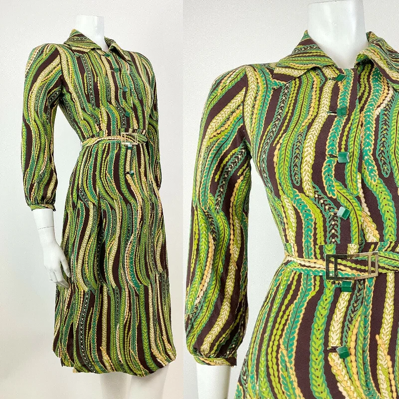 Save Up to 50% Off!VINTAGE 60s 70s GREEN CREAM BROWN STRIPED PSYCHEDELIC BELTED SHIRT DRESS 8 10 Save Up to 50% Off!VINTAGE 60s 70s GREEN CREAM BROWN STRIPED PSYCHEDELIC BELTED SHIRT DRESS 8 10