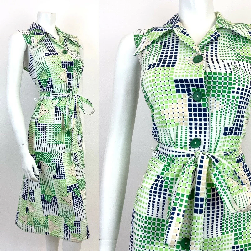 Your Shopping Spree Starts Here!VINTAGE 60s 70s GREEN WHITE BLUE GEOMETRIC GRID CHECKED DAGGER SHIRT DRESS 12 14 Your Shopping Spree Starts Here!VINTAGE 60s 70s GREEN WHITE BLUE GEOMETRIC GRID CHECKED DAGGER SHIRT DRESS 12 14