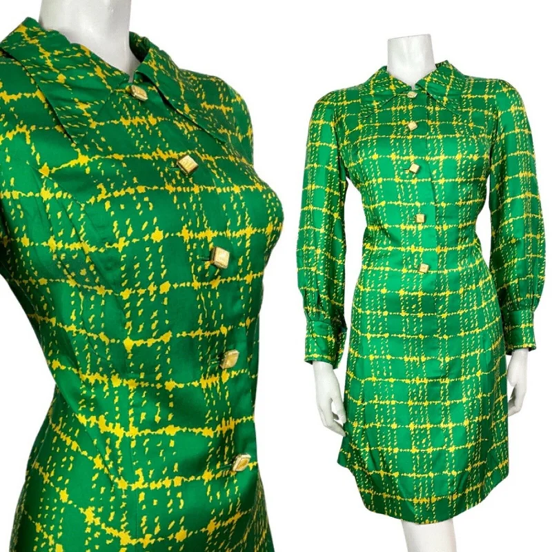 One Click Away from Big Savings!VINTAGE 60s 70s GREEN YELLOW CHECKED MOD DAGGER COLLAR SHIRT DRESS 12 14 One Click Away from Big Savings!VINTAGE 60s 70s GREEN YELLOW CHECKED MOD DAGGER COLLAR SHIRT DRESS 12 14
