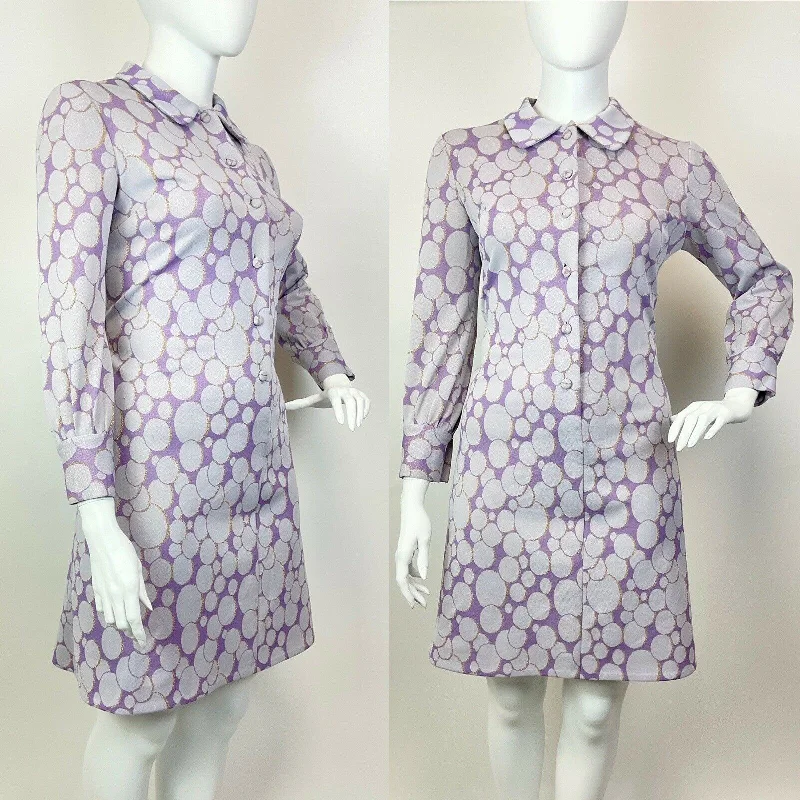 Unbeatable Prices!VINTAGE 60s 70s LILAC PURPLE GOLD LUREX PSYCHEDELIC BUBBLE SHIRT DRESS 16 18 Unbeatable Prices!VINTAGE 60s 70s LILAC PURPLE GOLD LUREX PSYCHEDELIC BUBBLE SHIRT DRESS 16 18