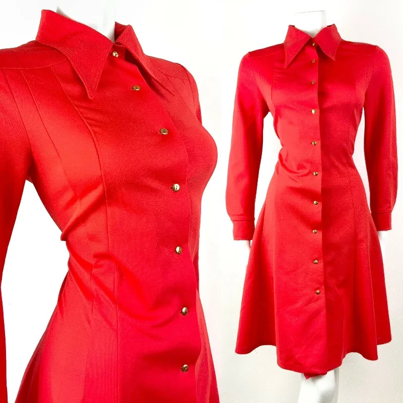 Enjoy Huge Discounts Now!VINTAGE 60s 70s PILLARBOX RED GOLD MOD DAGGER COLLAR SHIRT DRESS 8 10 Enjoy Huge Discounts Now!VINTAGE 60s 70s PILLARBOX RED GOLD MOD DAGGER COLLAR SHIRT DRESS 8 10