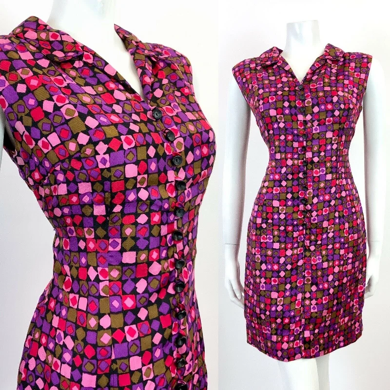 Limited Deals, Unlimited Savings!VINTAGE 60s 70s PURPLE PINK RED GOLD GEOMETRIC MOD SLEEVELESS SHIRT DRESS 10 12 Limited Deals, Unlimited Savings!VINTAGE 60s 70s PURPLE PINK RED GOLD GEOMETRIC MOD SLEEVELESS SHIRT DRESS 10 12