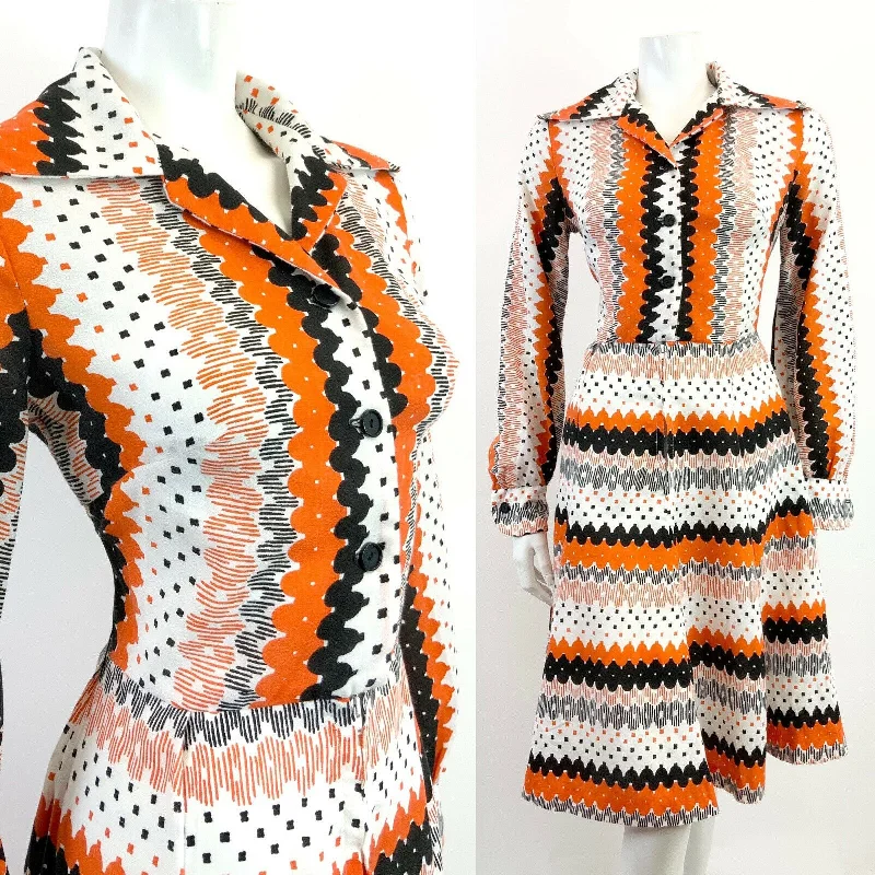 Time to Save Big!VINTAGE 60s 70s WHITE BLACK ORANGE STRIPED GEOMETRIC MOD DAGGER SHIRT DRESS 10 Time to Save Big!VINTAGE 60s 70s WHITE BLACK ORANGE STRIPED GEOMETRIC MOD DAGGER SHIRT DRESS 10