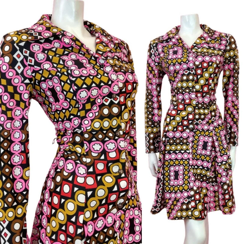 The Sale You’ve Been Waiting For!VTG 60s 70s BLACK PINK BROWN WHITE GEOMETRIC PSYCHEDELIC MOD SHIRT DRESS 12 14 The Sale You’ve Been Waiting For!VTG 60s 70s BLACK PINK BROWN WHITE GEOMETRIC PSYCHEDELIC MOD SHIRT DRESS 12 14