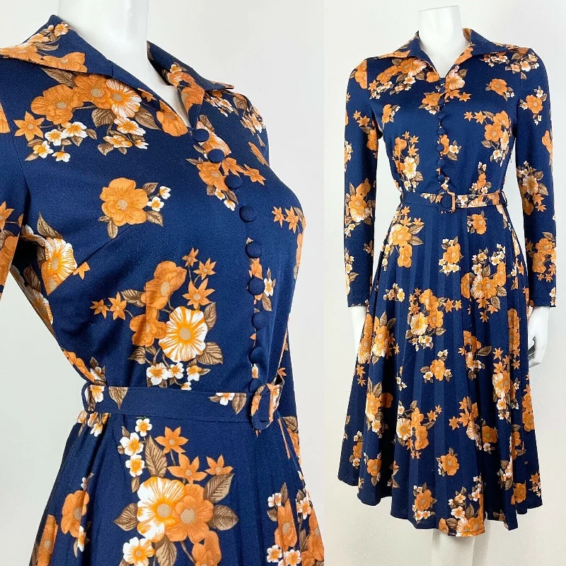 Great Deals, Just for You!VTG 60s 70s BLUE ORANGE BROWN WHITE FLORAL PLEATED WING COLLAR SHIRT DRESS 12 Great Deals, Just for You!VTG 60s 70s BLUE ORANGE BROWN WHITE FLORAL PLEATED WING COLLAR SHIRT DRESS 12