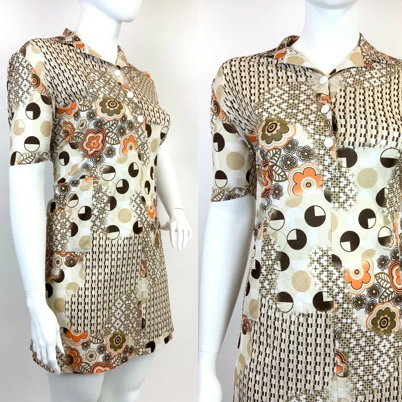 Score Huge Discounts Today!VTG 60s 70s CREAM BROWN ORANGE FLORAL GEOMETRIC PSYCHEDELIC SHIRT DRESS 18 Score Huge Discounts Today!VTG 60s 70s CREAM BROWN ORANGE FLORAL GEOMETRIC PSYCHEDELIC SHIRT DRESS 18