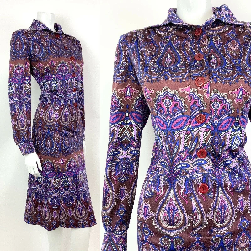 Massive Price Cuts!VTG 60s 70s PURPLE BROWN BLUE PSYCHEDELIC FLORAL DAGGER SHIRT DRESS 16 18 Massive Price Cuts!VTG 60s 70s PURPLE BROWN BLUE PSYCHEDELIC FLORAL DAGGER SHIRT DRESS 16 18