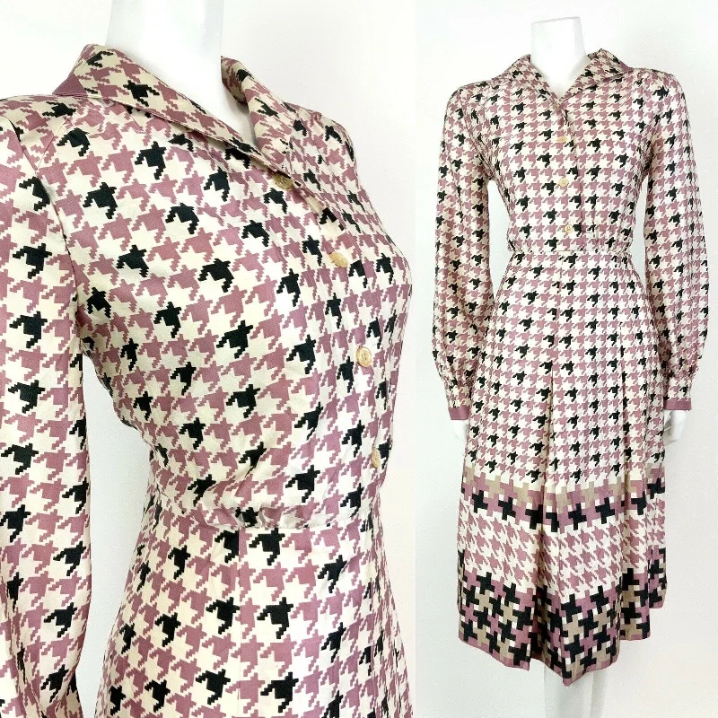 Flash Deals – Act Quickly!VTG 60s 70s WHITE PINK BLACK HOUNDSTOOTH MOD PLEATED DAGGER SHIRT DRESS 10 12 Flash Deals – Act Quickly!VTG 60s 70s WHITE PINK BLACK HOUNDSTOOTH MOD PLEATED DAGGER SHIRT DRESS 10 12