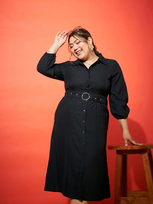 Don’t Wait – Shop Today!Women Black Front Button Shirt Dress