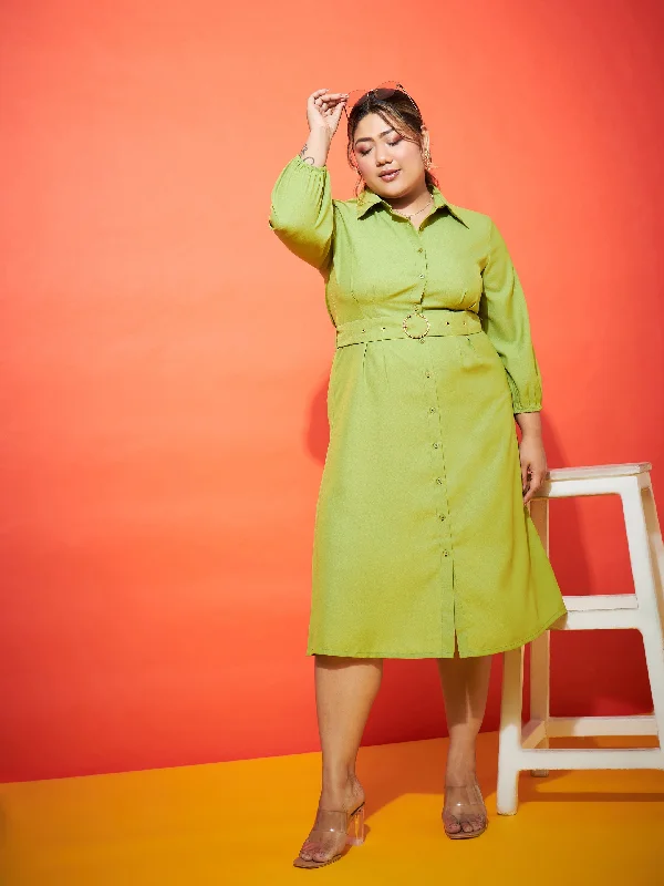 Amazing Prices You Can’t Resist!Women Green Front Button Shirt Dress
