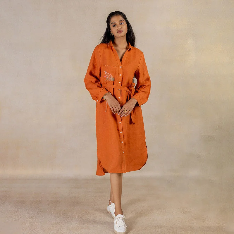 Save Money, Shop Happy!Linen Long Shirt Dress | Tan Rust