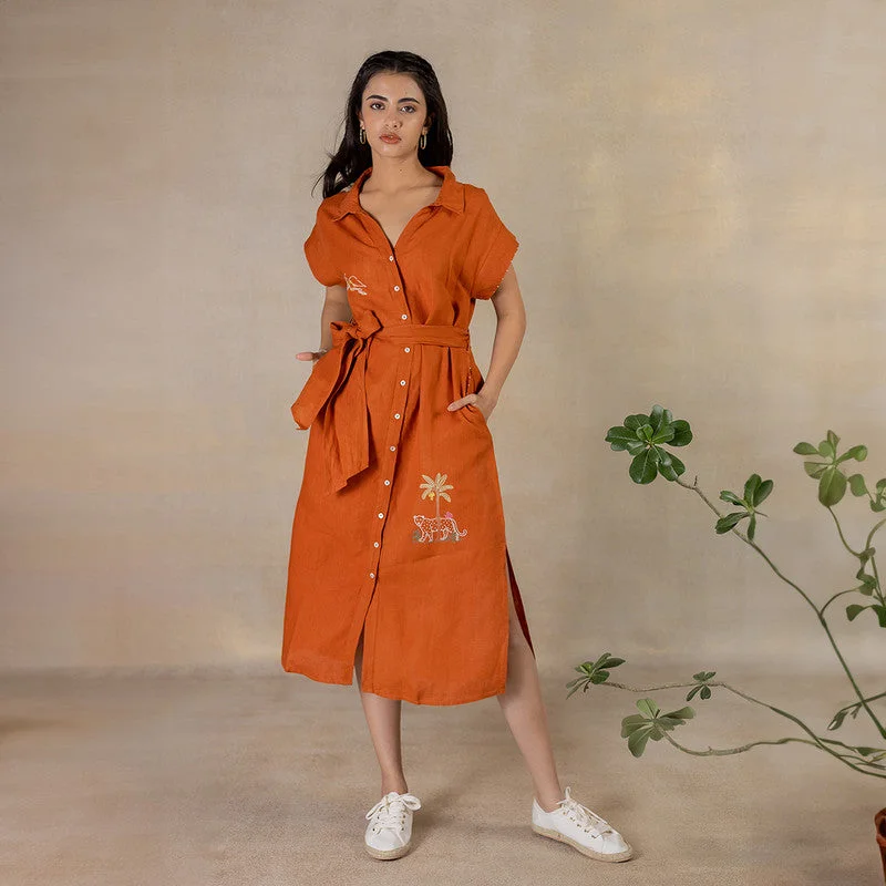 Don’t Wait – Deals Won’t Last!Linen Shirt Dress with Belt | Hand Embroidered | Tan Rust Don’t Wait – Deals Won’t Last!Linen Shirt Dress with Belt | Hand Embroidered | Tan Rust