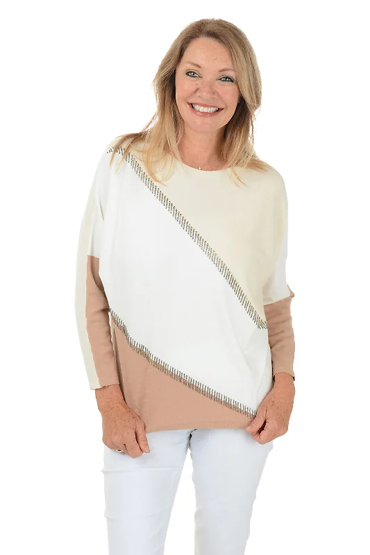 Biggest Sale of the Season!Neutral Beaded Colorblock Dolman Sleeve Sweater