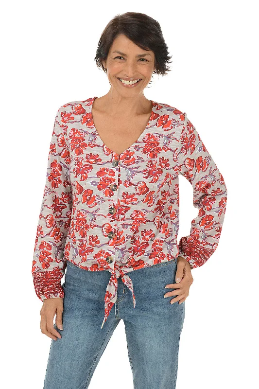 Your Dream Deal is Here!Scarlet Floral Buttoned Tie-Front Top