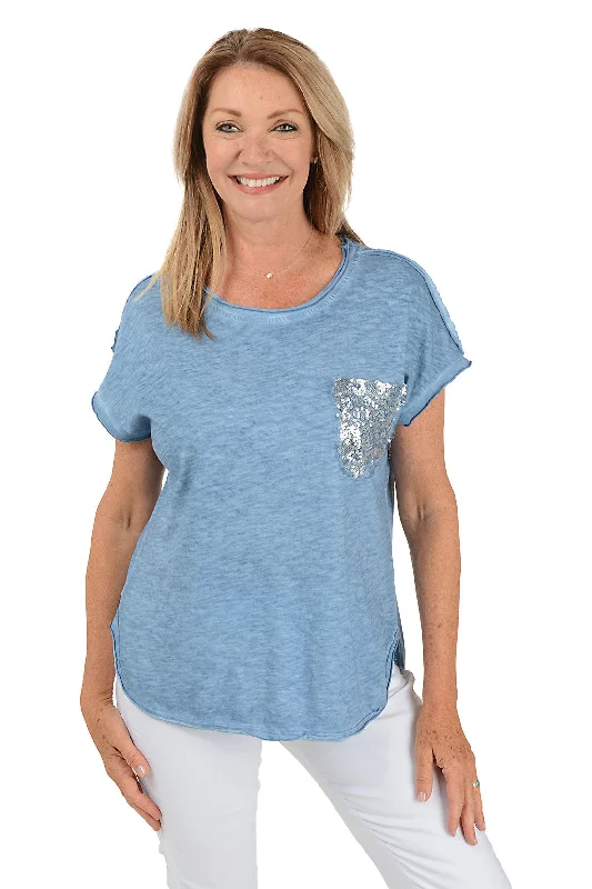 Your Exclusive Offer Awaits!Sequined Pocket Cotton Tee