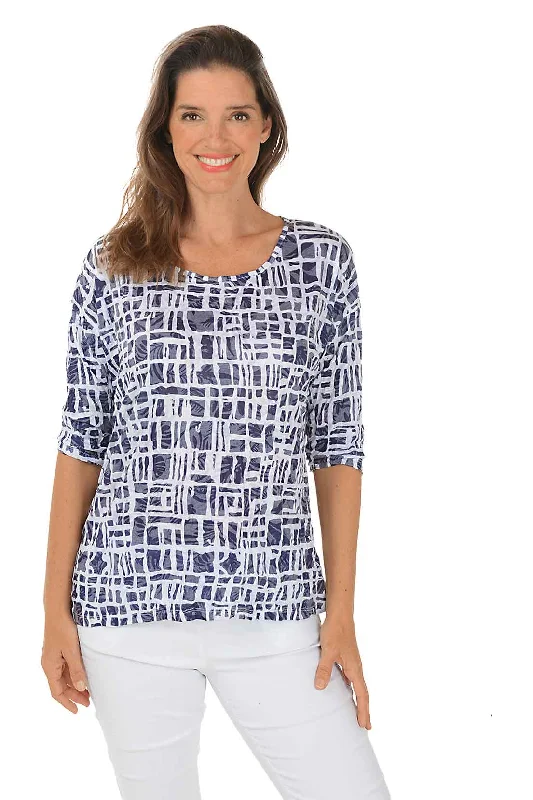 Enjoy Huge Discounts Now!Uneven Boxes Button-Back Crinkle Top
