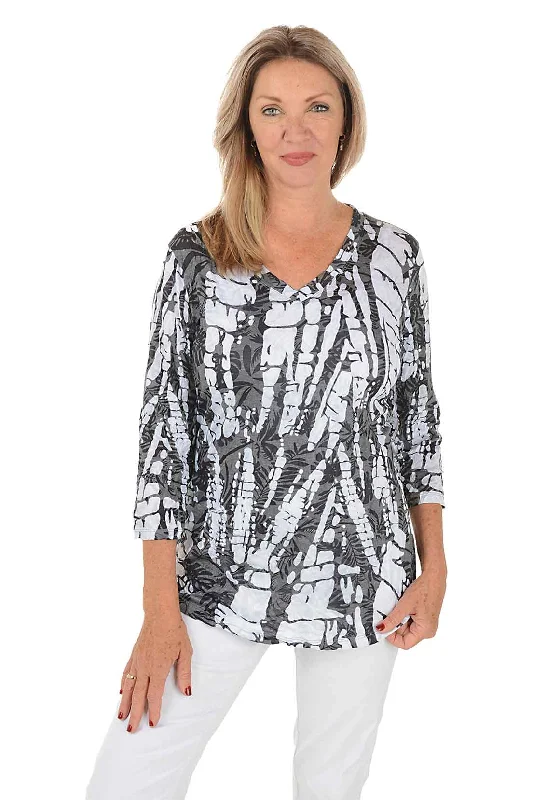 Steals and Deals Await!Monochrome Burnout Crinkle Knit Top