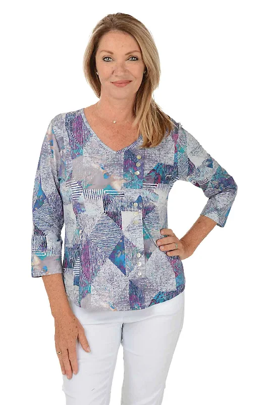 Best Offers of the Month!Purple Neelie Offset Button Front Pocket Top