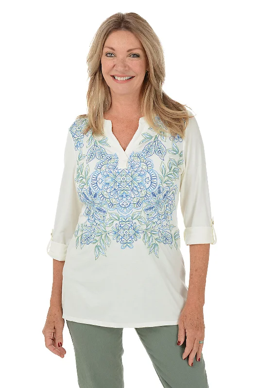 Best Deals Just for You!Paisley Patch Floral Embroidered Knit Top