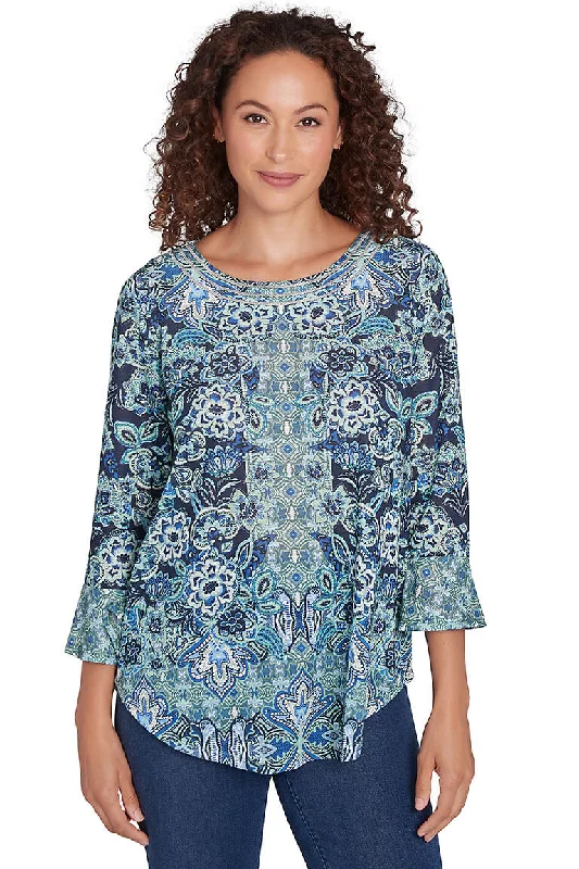 Get the Best for Less!Paisley Patch Triple Strand Jeweled Neck Top