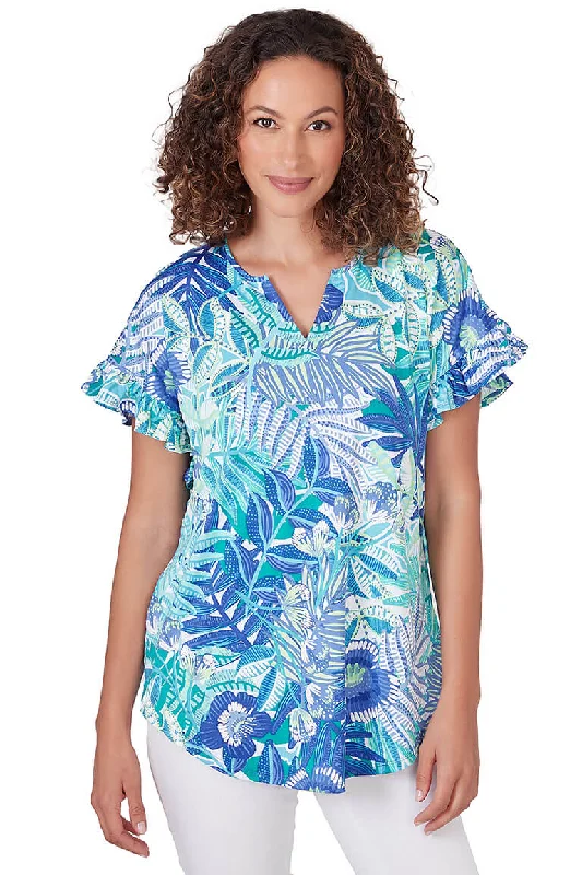 Amazing Prices You Can’t Resist!Petite Bali Blue Rainforest Floral Top